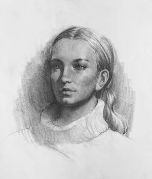 Portrait einer jungen Frau in Kohle