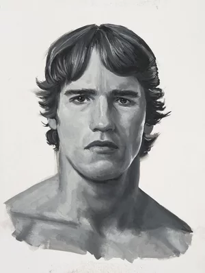 Portrait von Arnold Schwarzenegger in Gouache gemalt