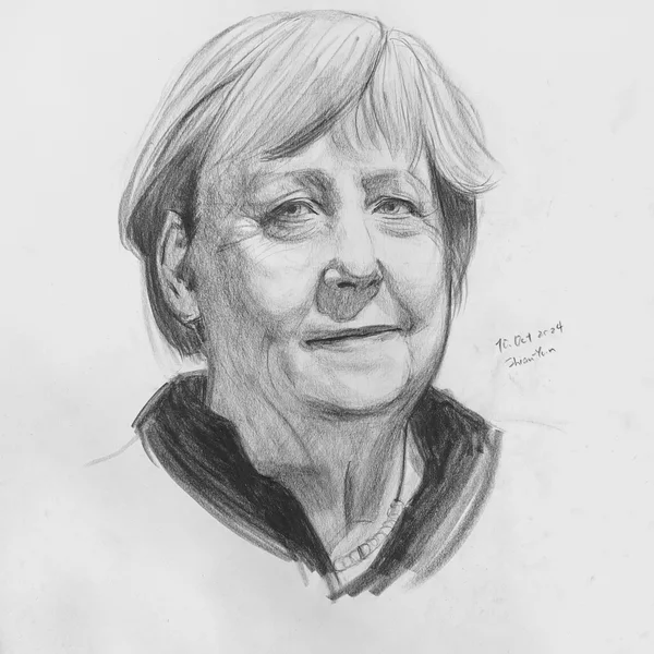 Portrait von Angela Merkel in Kohle gezeichnet